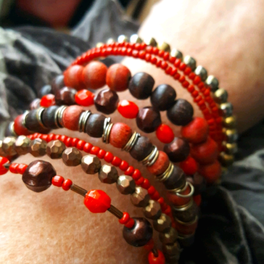 Beaded Cuff Stacked Memory Wire Bracelet